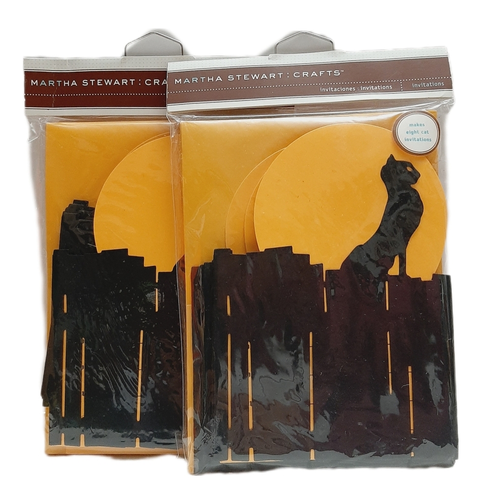 🍒 New MARTHA STEWART Crafts 16 Halloween Invitations Cat & Full Moon Silhouette